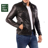 Buy 1 Get 1 Free - Men's Casual Signature Diamond Lambskin Leather Jacket-Black