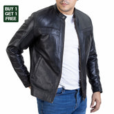 Buy 1 Get 1 Free-Mens Urban Style Leather Jacket Black