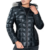 Women's Leather Puffer Jacket