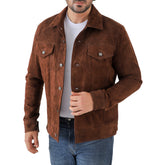 Men’s Premium Suede Leather Trucker Jacket Classic Shirt