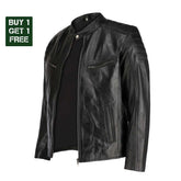 Buy 1 Get 1 Free - Mens Black Lambskin Biker Style Leather Jacket