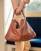 Handmade Woven Original Leather Bag-Tan Brown