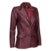 Classic 2-Button Lambskin Leather Blazer Women-Burgundy