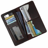 Slim Vintage Long Leather Travel Wallet For Mobile/Credit Cards-BROWN