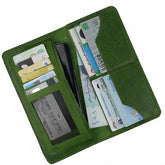 Slim Vintage Long Leather Travel Wallet For Mobile/Credit Cards OLIVE GREEN