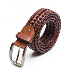 Stylish Braided Men's Leather Belt-Tan Color1