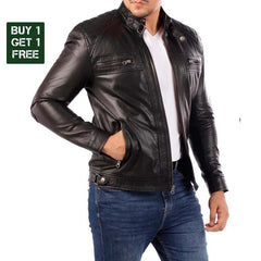 Buy 1 Get 1 Free - Men's Casual Signature Diamond Lambskin Leather Jacket-Black
