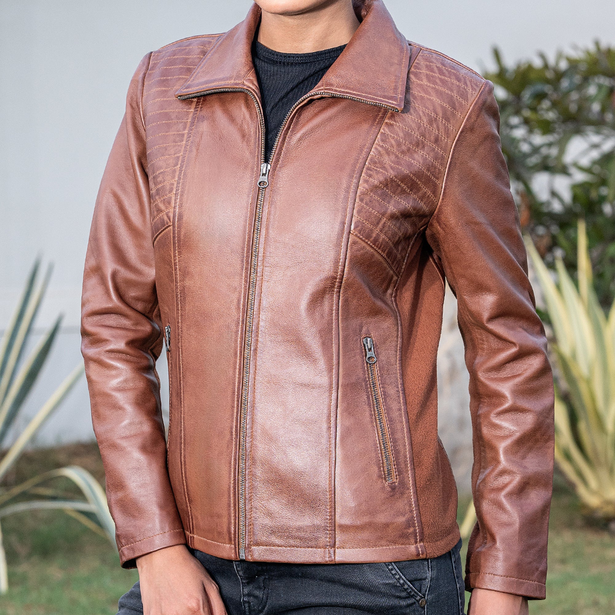 Marina Fleece Lined Women’s Real Leather Jacket