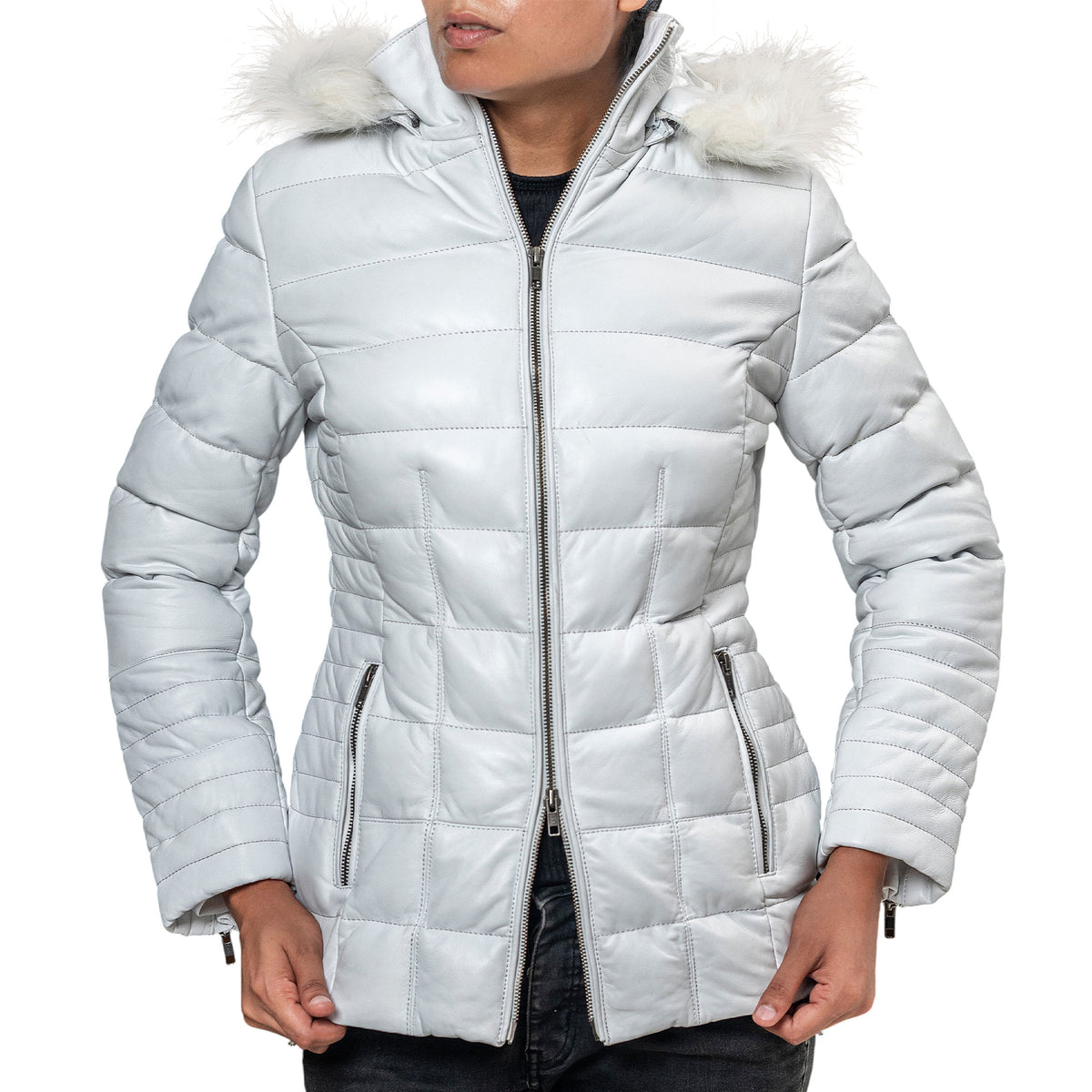 Women's Leather Puffer Jacket