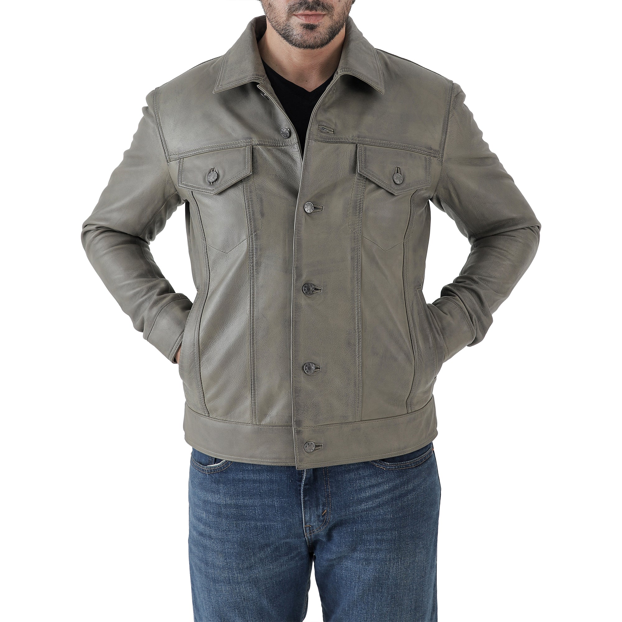Men’s Leather Trucker Jacket