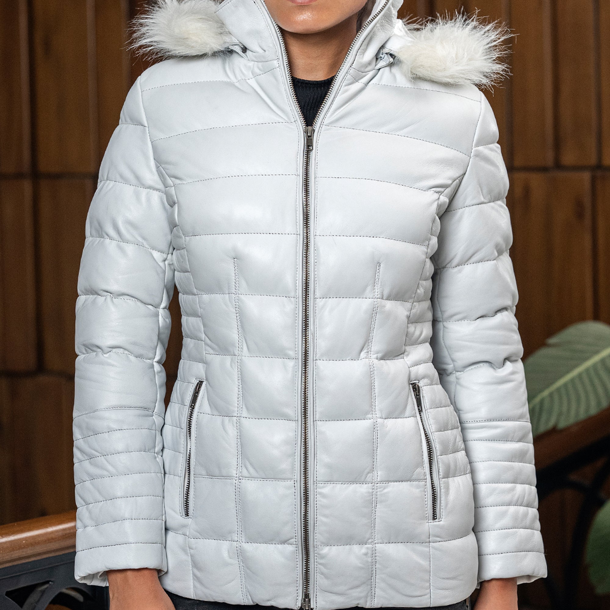 Women's Leather Puffer Jacket