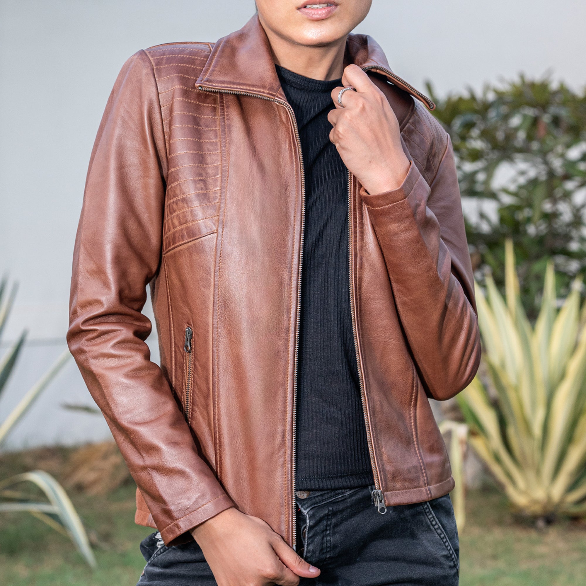 Marina Fleece Lined Women’s Real Leather Jacket