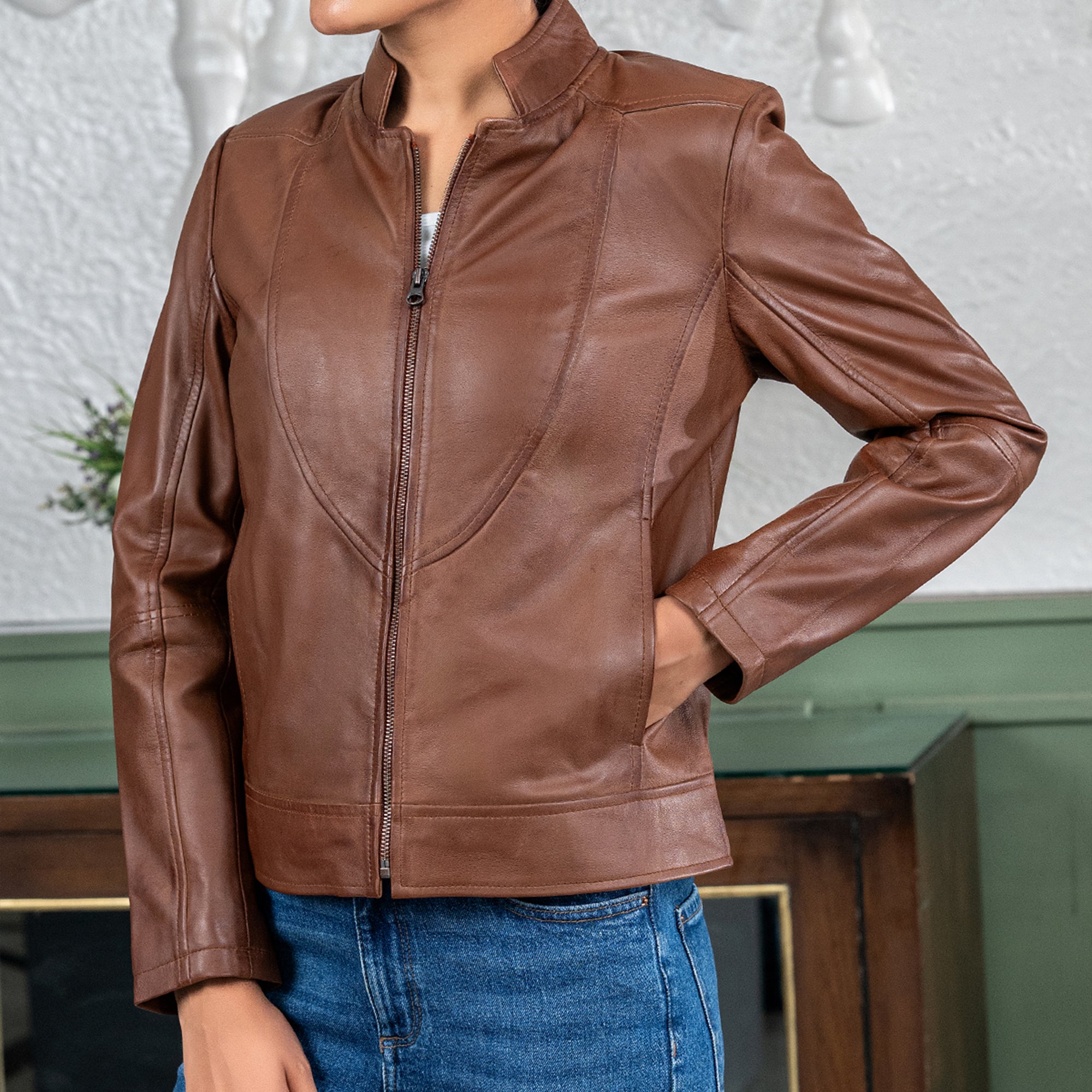 Womens Sofie Casual Leather Jacket