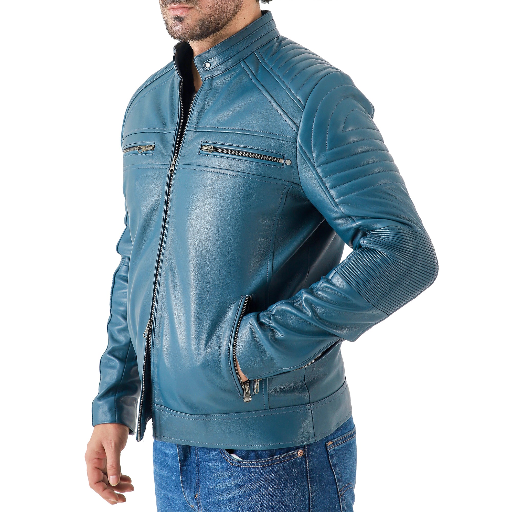 Jild Men's Cafe Racer Biker Leather Jacket