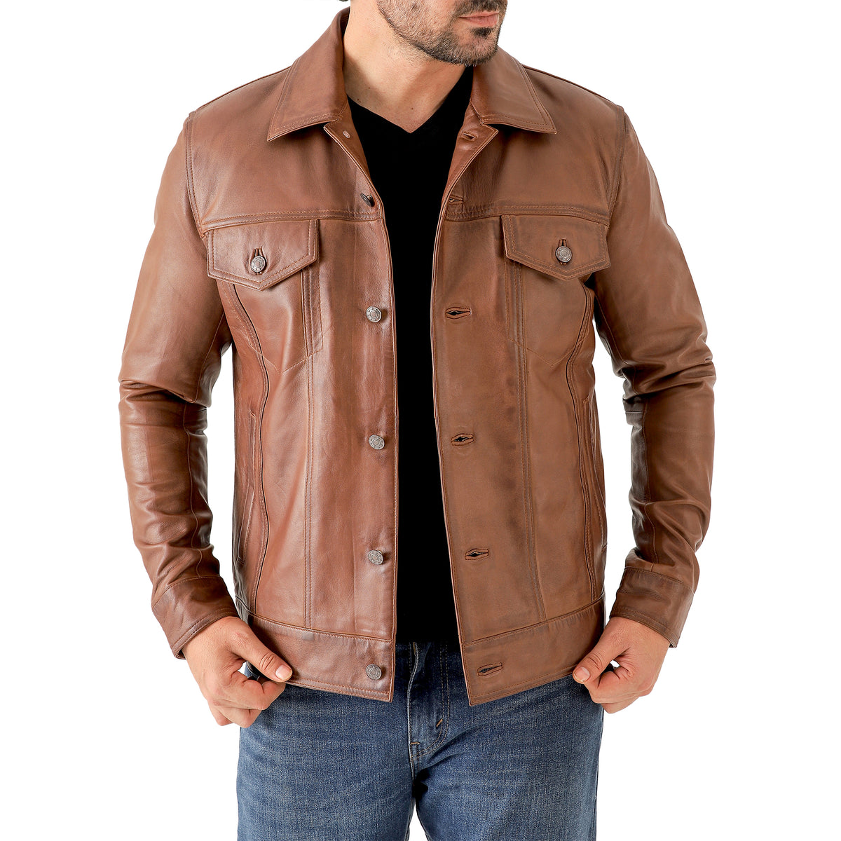 Men’s Leather Trucker Jacket
