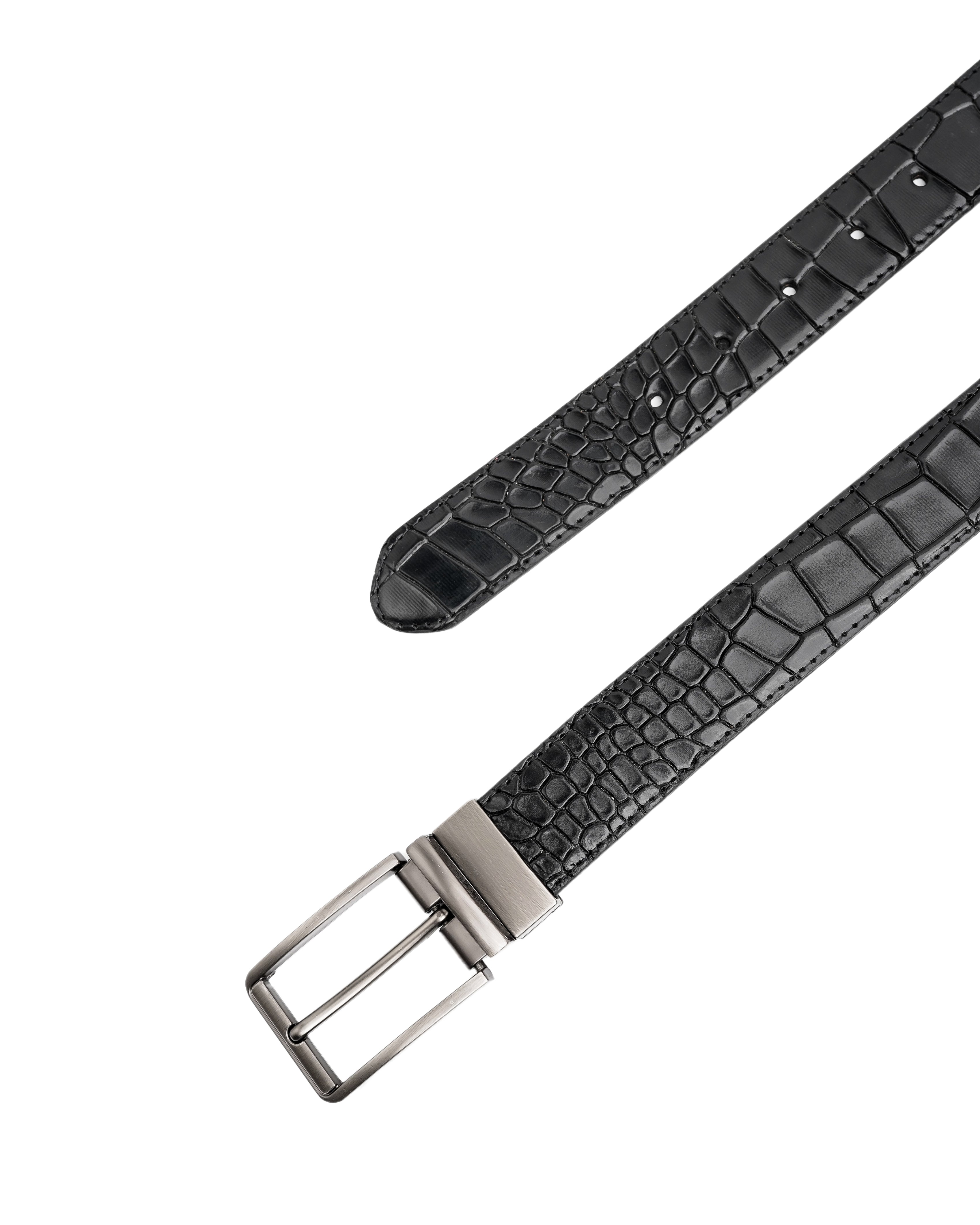 Mens 2in1 Croc Textured Style Reversible Leather Belt