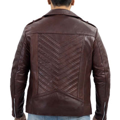 Biker Style Genuine Leather Jacket Men - Vintage Look Asymmetric Zip-Up Hand Waxed Leather Lapel Style Motorcycle Jacket-Maroon