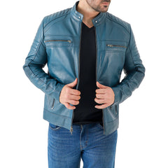 Jild Men's Cafe Racer Biker Leather Jacket