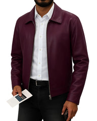 Harrington Burgundy Mens Leather Jacket-Limited Edition