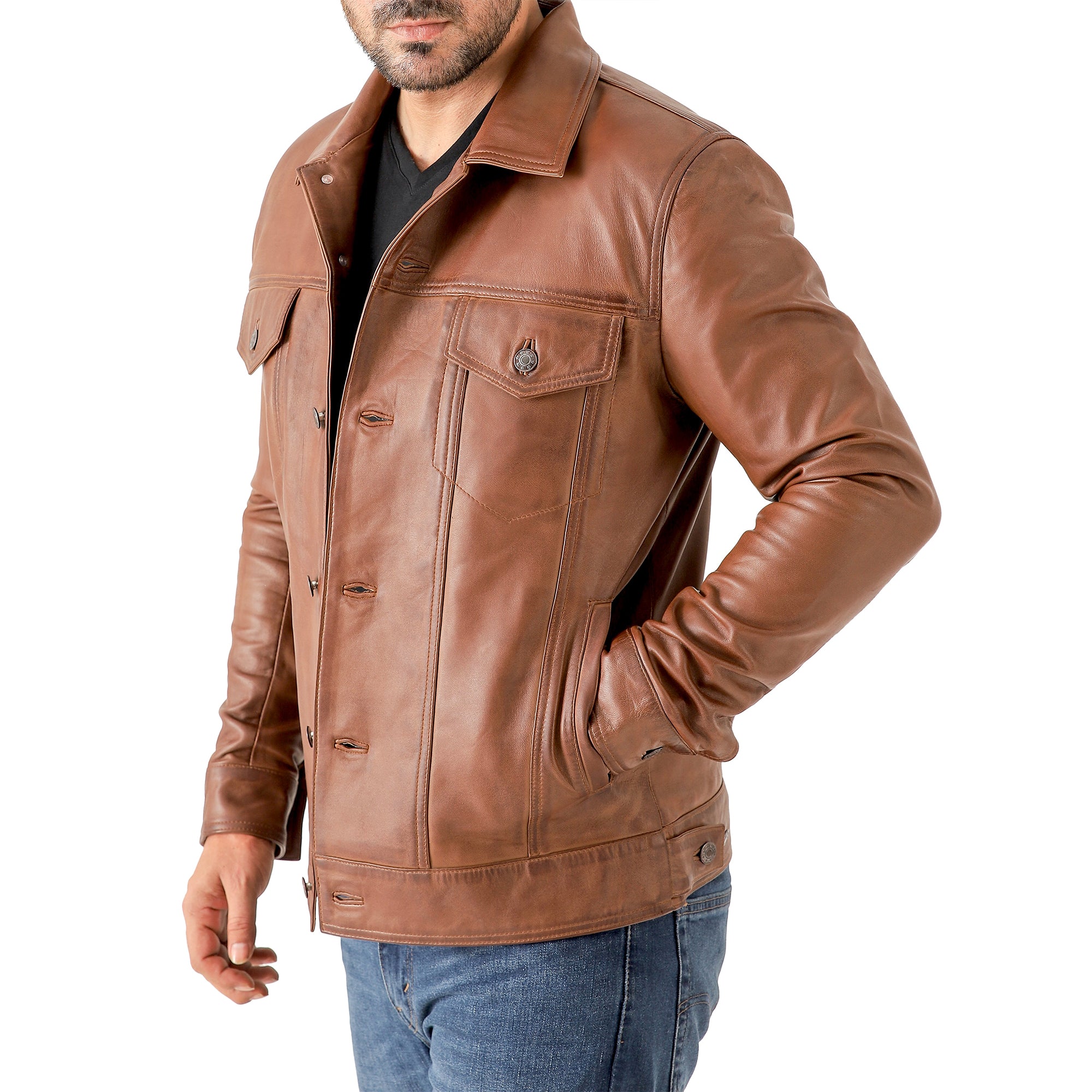 Men’s Leather Trucker Jacket