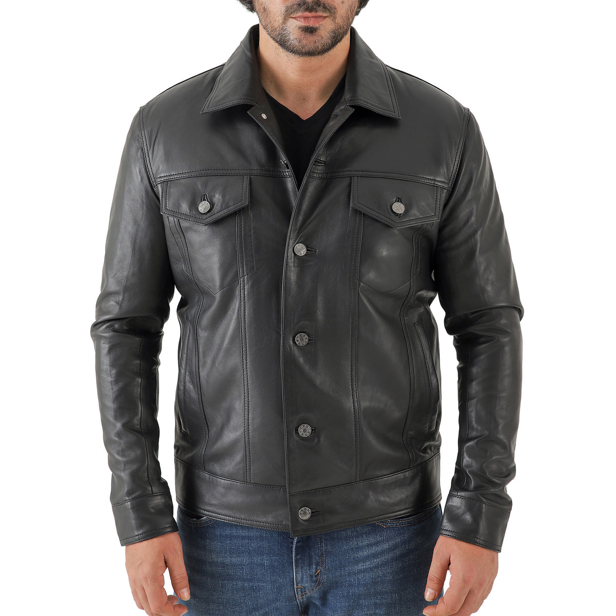 Men’s Leather Trucker Jacket