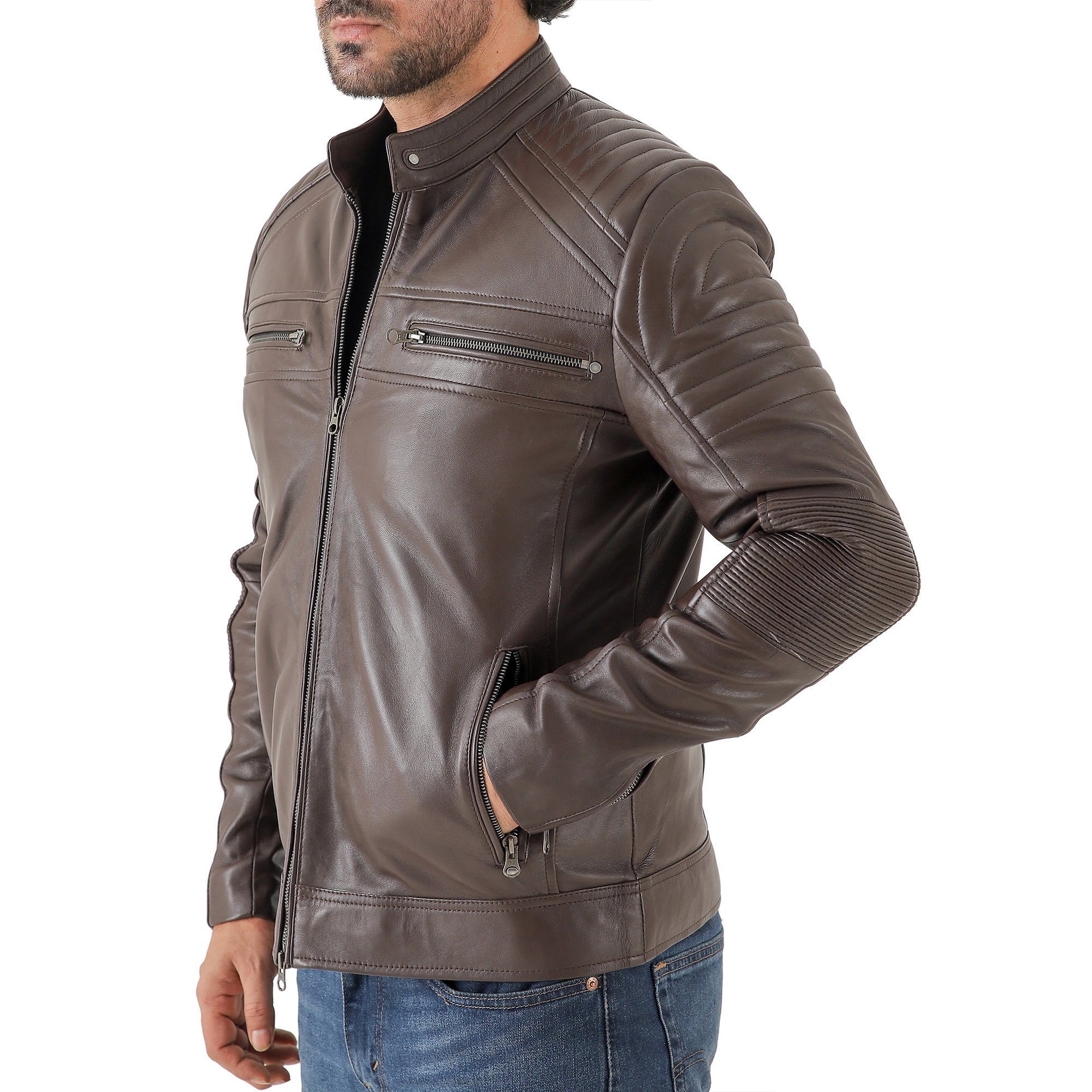Jild Men's Cafe Racer Biker Leather Jacket