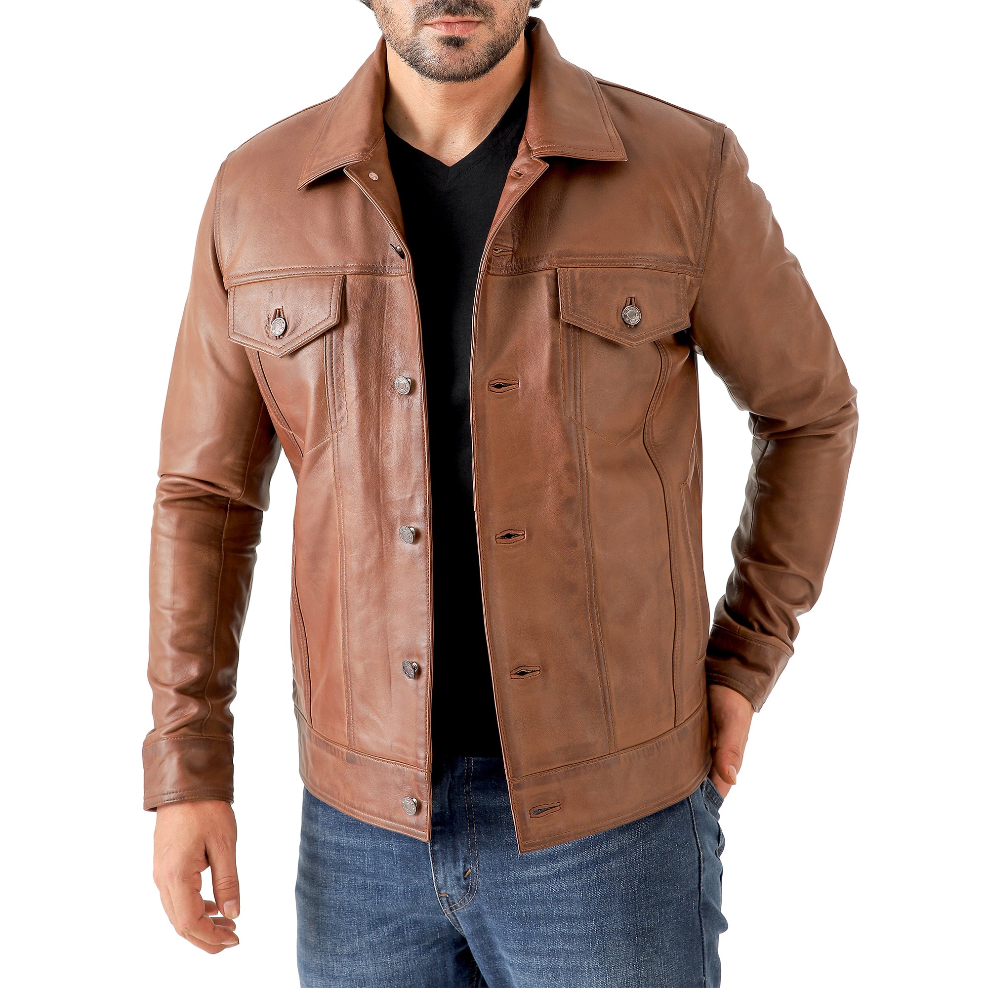 Men’s Leather Trucker Jacket