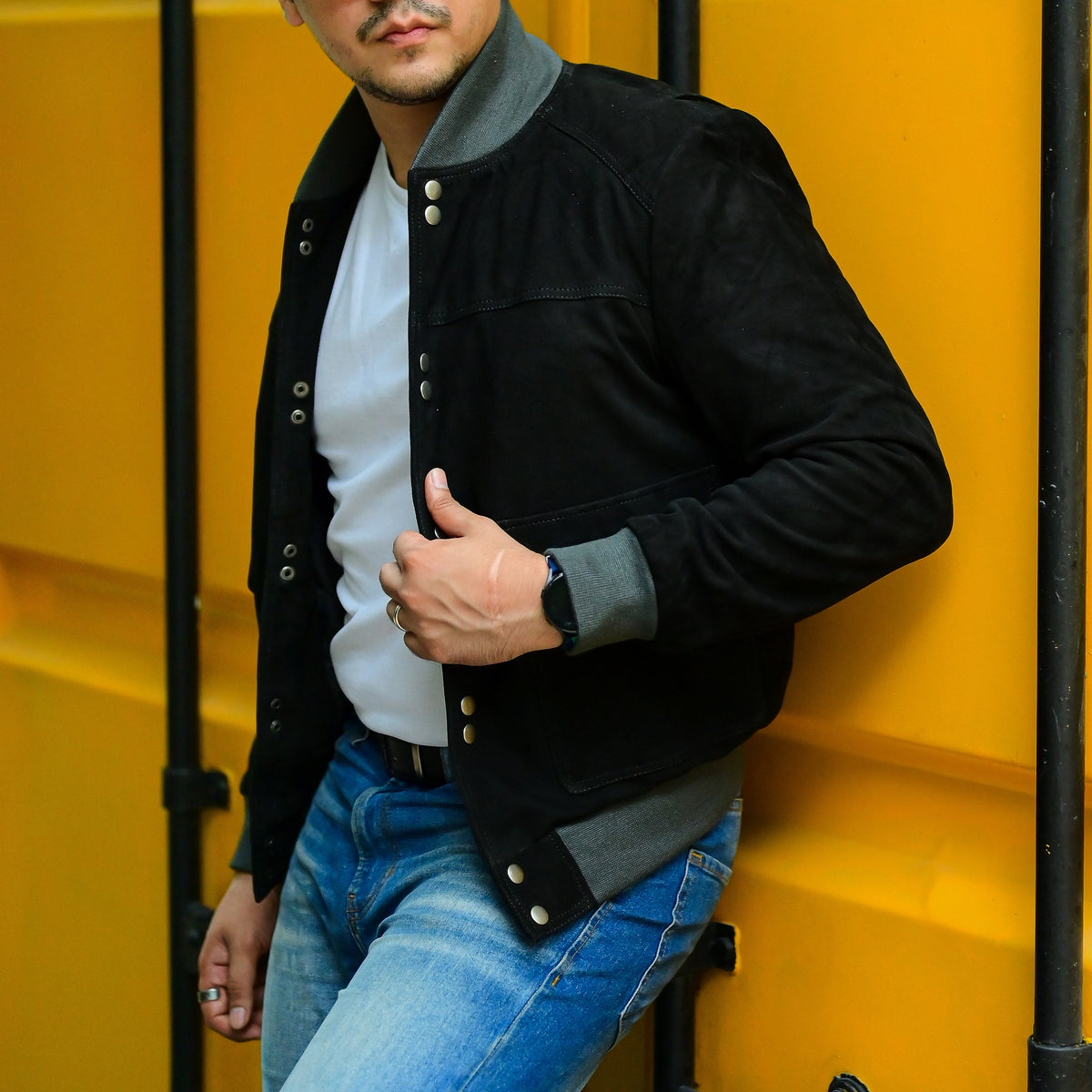 Jild Jild Varsity Letterman Real Suede Leather Bomber Jacket Men