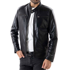 Buy 1 Get 1 Free - Black Mens Pure Sheep Leather Zipper Front Pockets Jacket - Azaadi sale