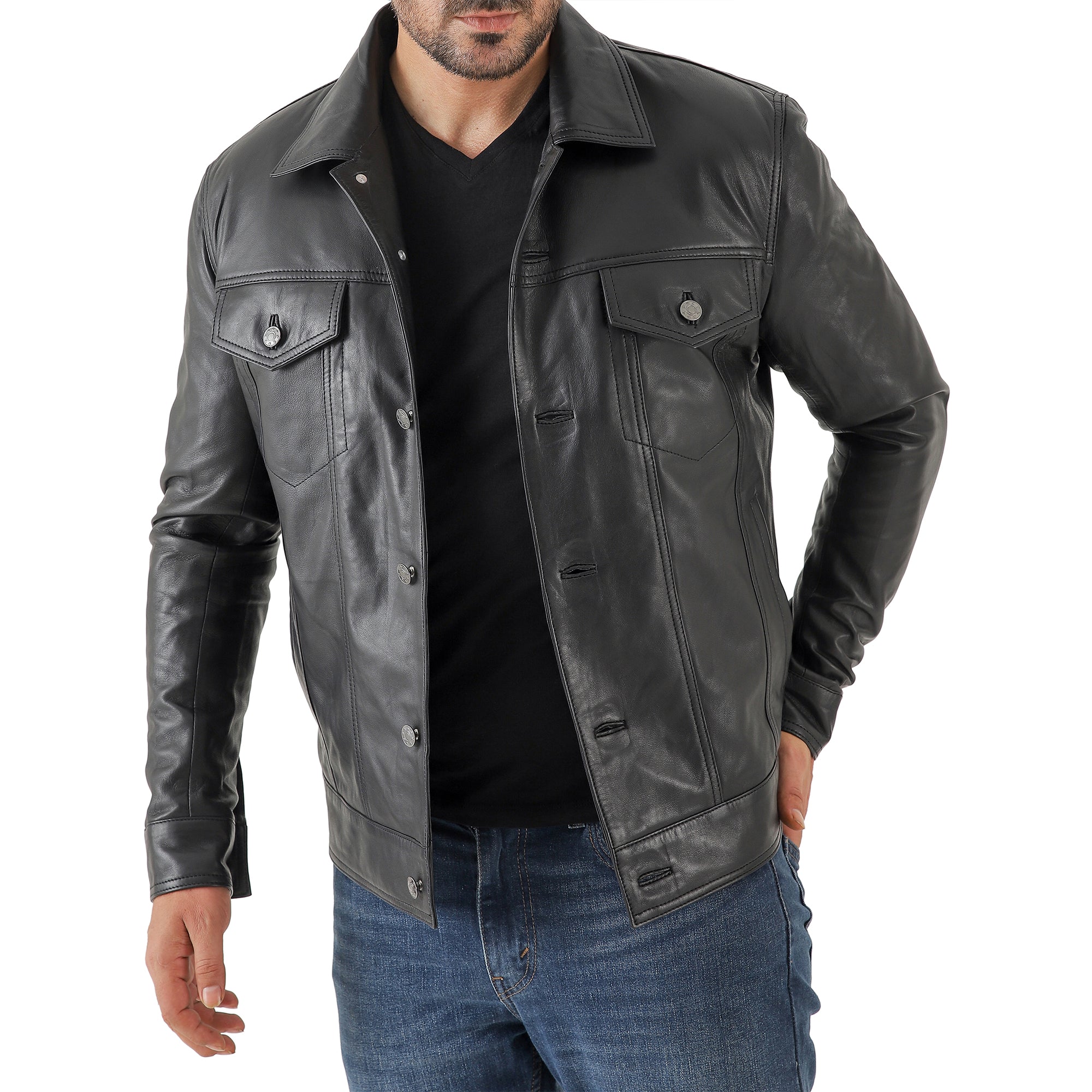 Men’s Leather Trucker Jacket