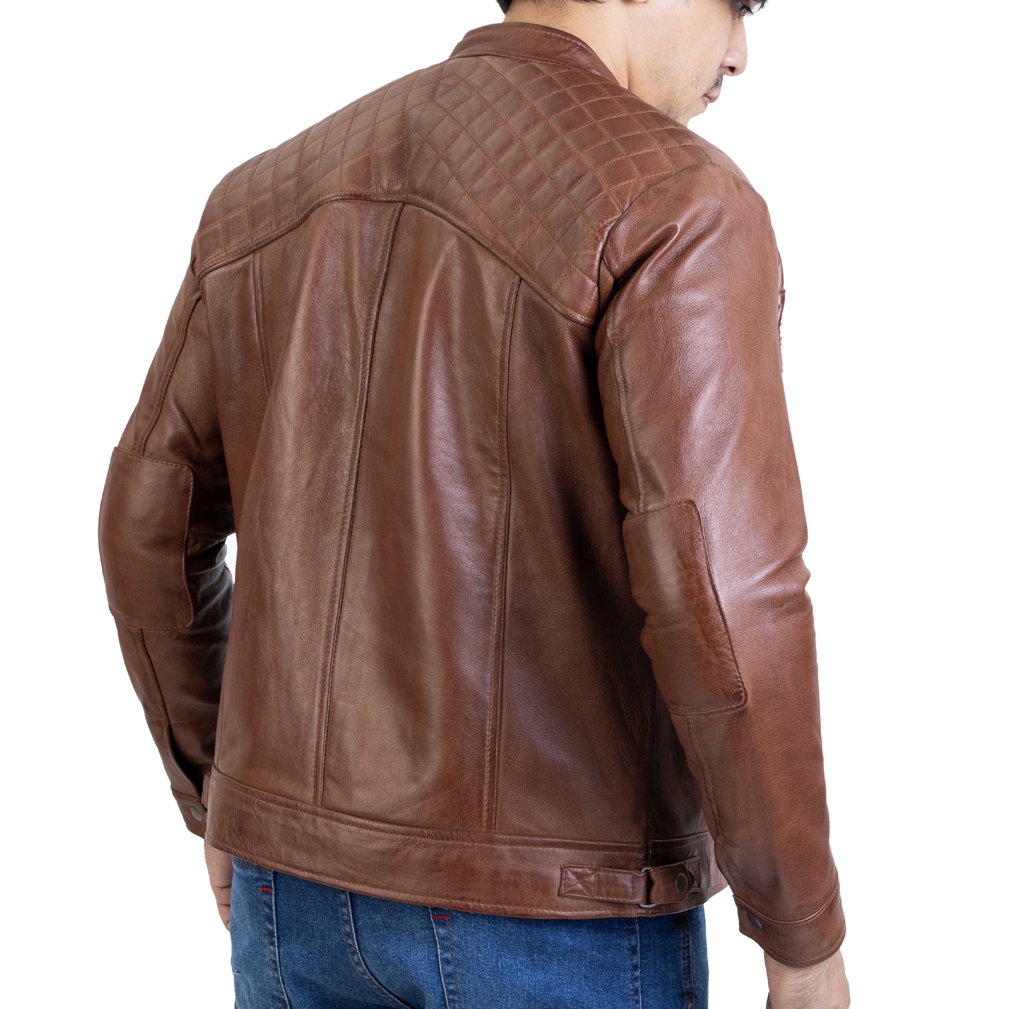 Buy 1 Get 1 Free-Diamond Handwaxed Mens Leather Jacket-Cognac