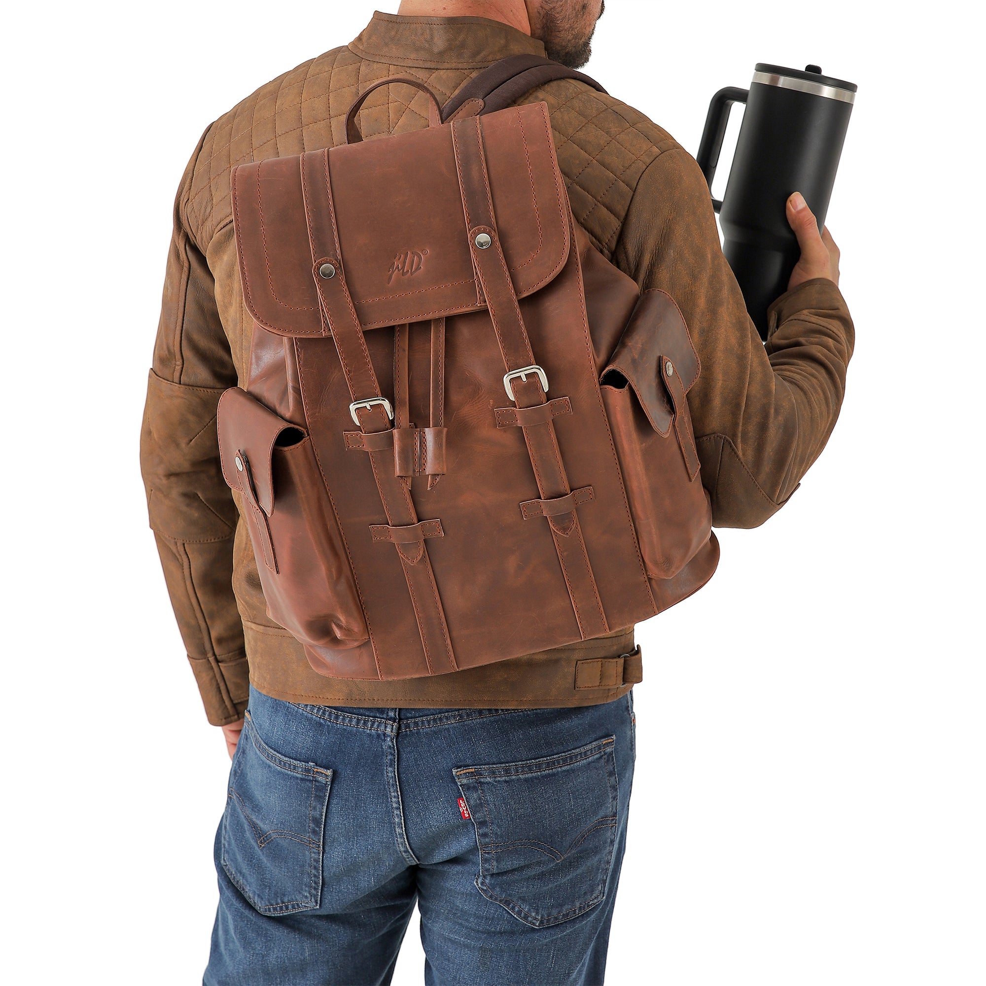 Men’s Vintage Brown Diamond Lambskin Waxed Leather Biker Jacket