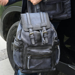 Leather Backpack Travel Laptop Office Bag - Vintage Blue