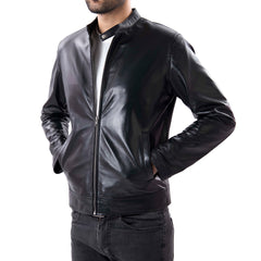Buy 1 Get 1 Free - Black Mens Pure Sheep Leather Zipper Jacket - Azaadi sale
