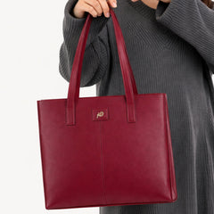 Everyday Women's Leather  Zipper Tote Bag- Cherry Red