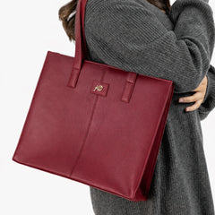 Everyday Women's Leather  Zipper Tote Bag- Cherry Red