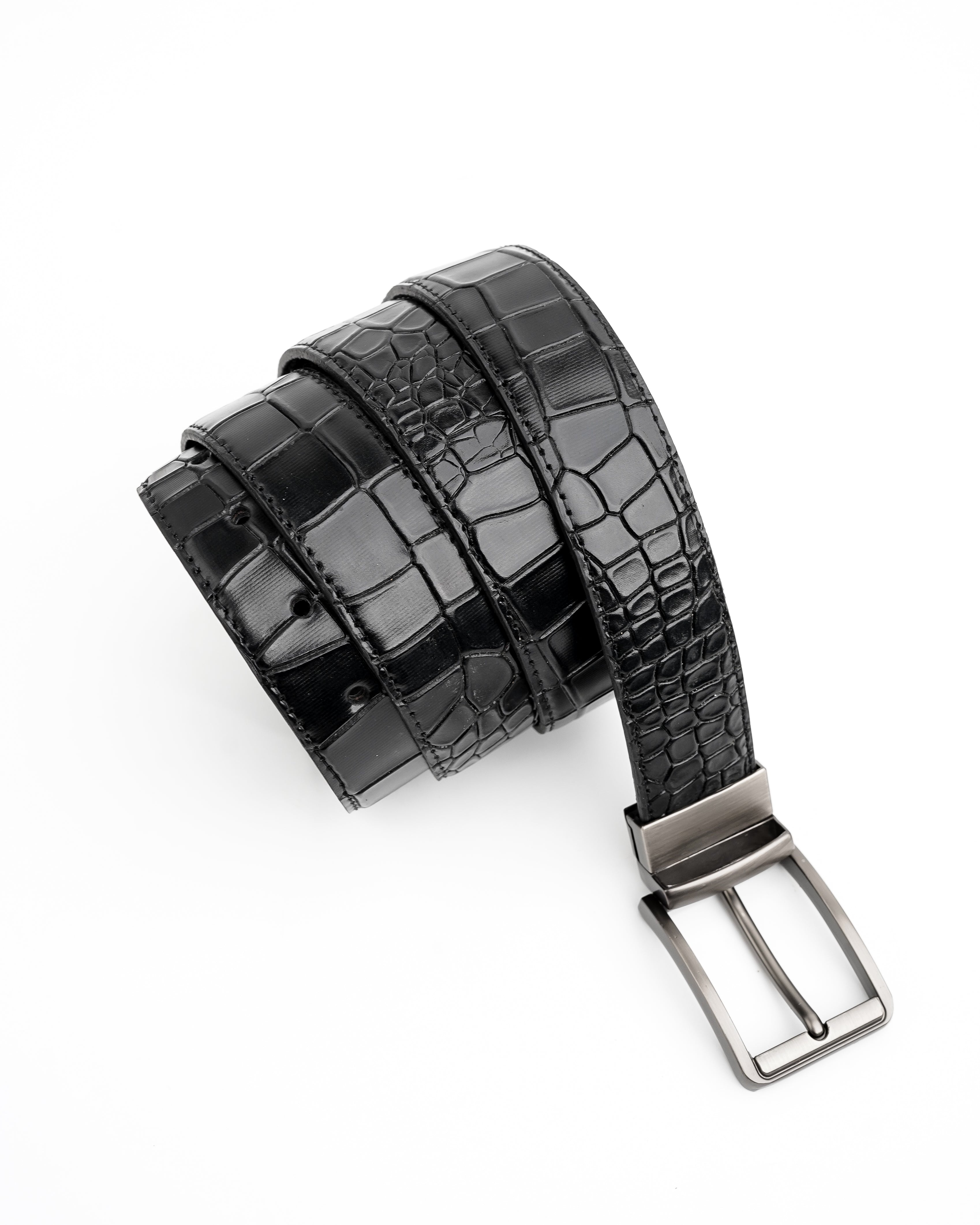 Mens 2in1 Croc Textured Style Reversible Leather Belt
