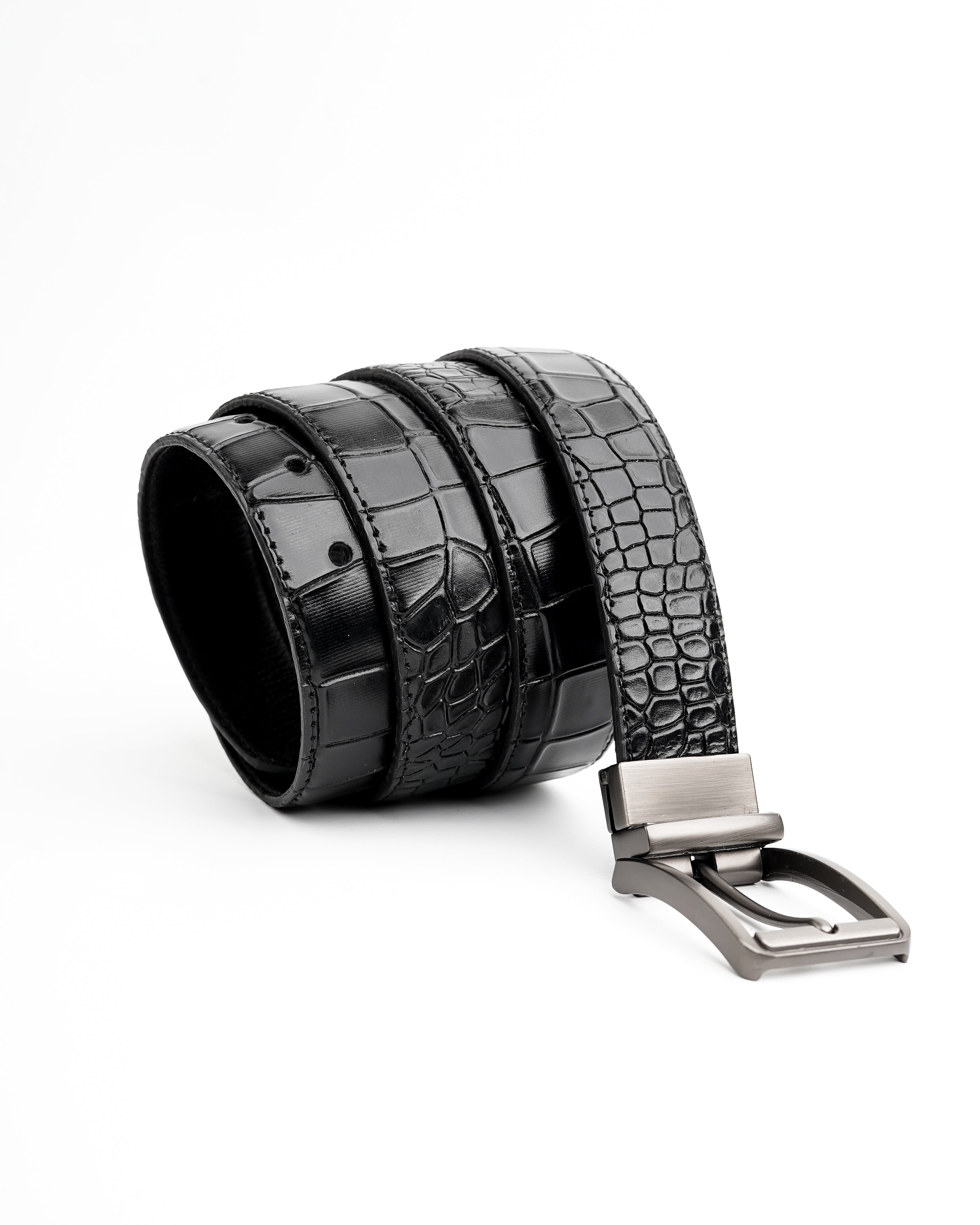 Mens 2in1 Croc Textured Style Reversible Leather Belt