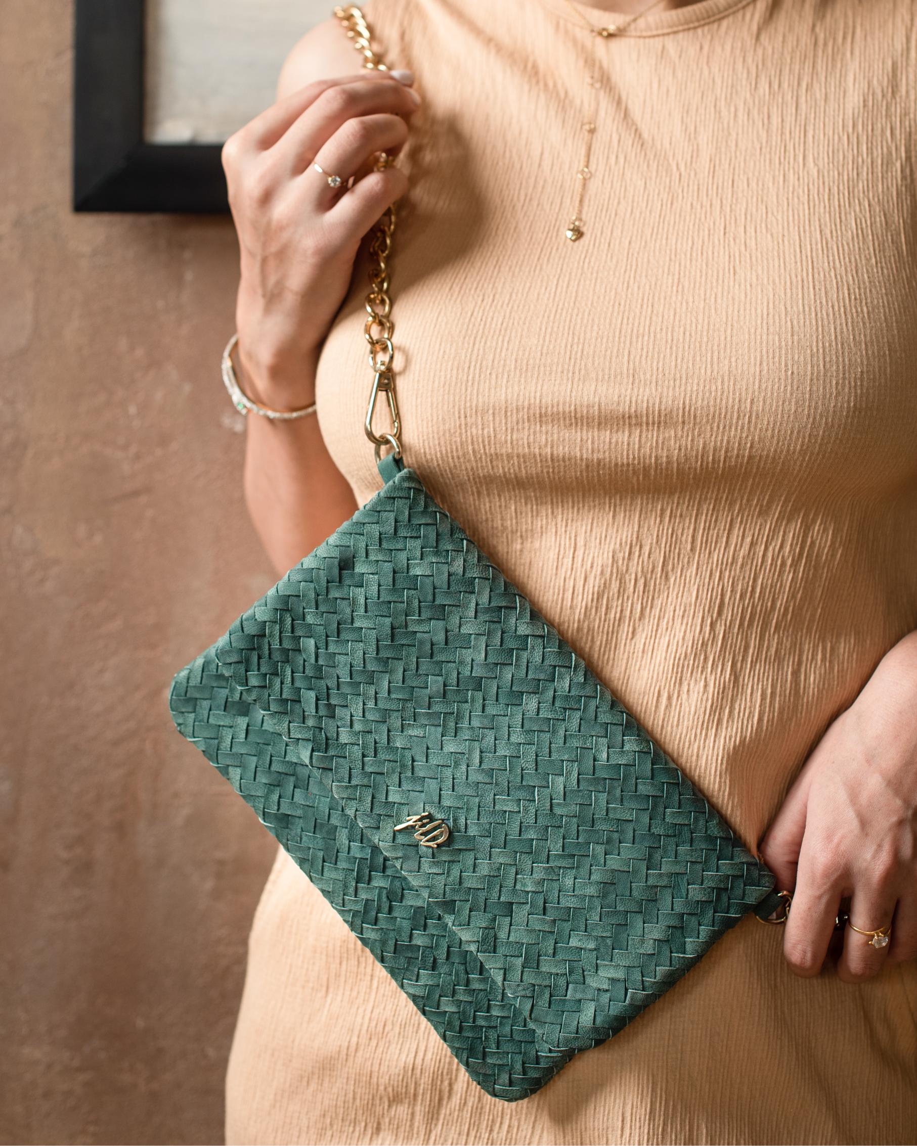 Woven Dreams Fold Over Cross Body Leather Clutch
