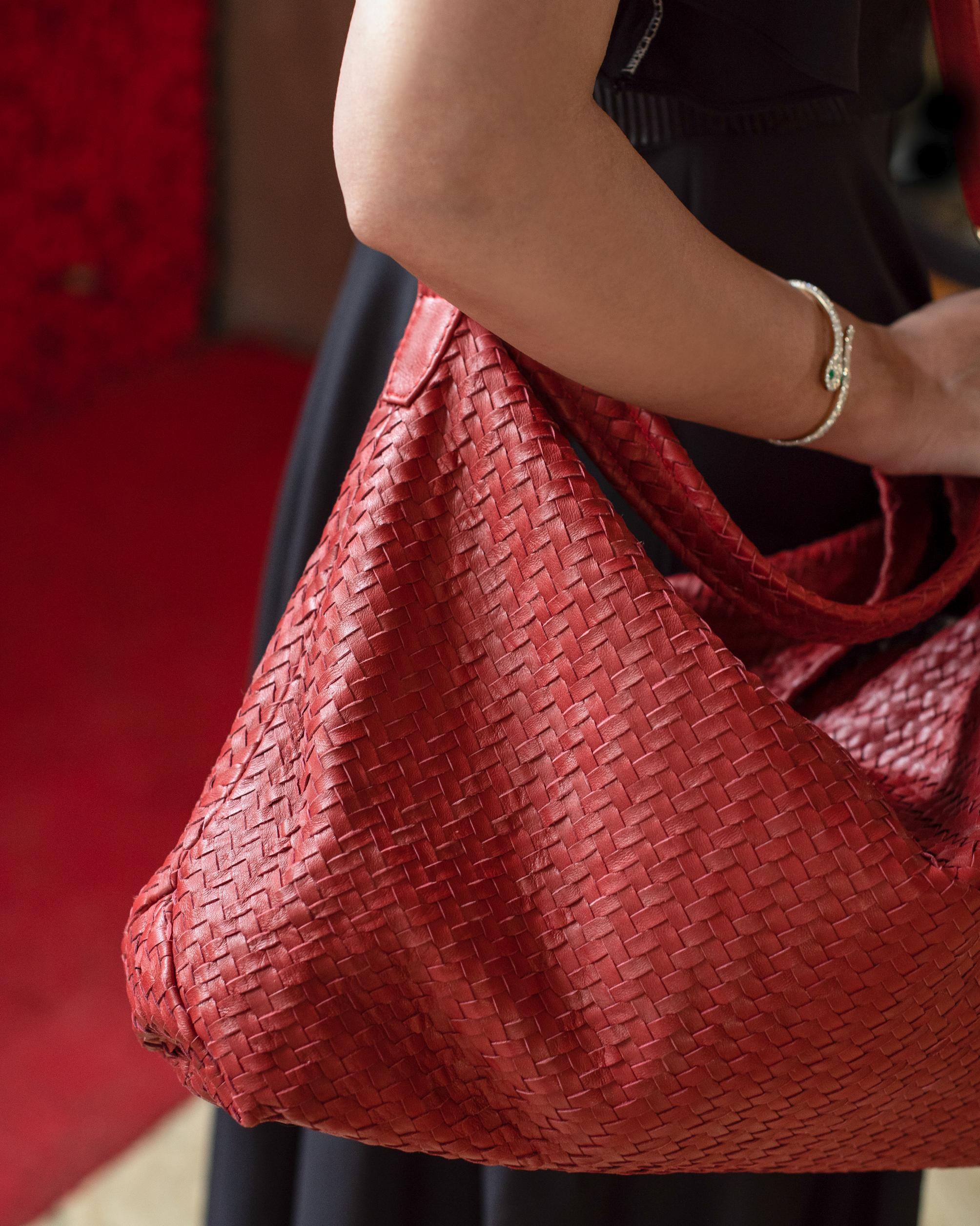 Handmade Woven Original Leather Bag-Red