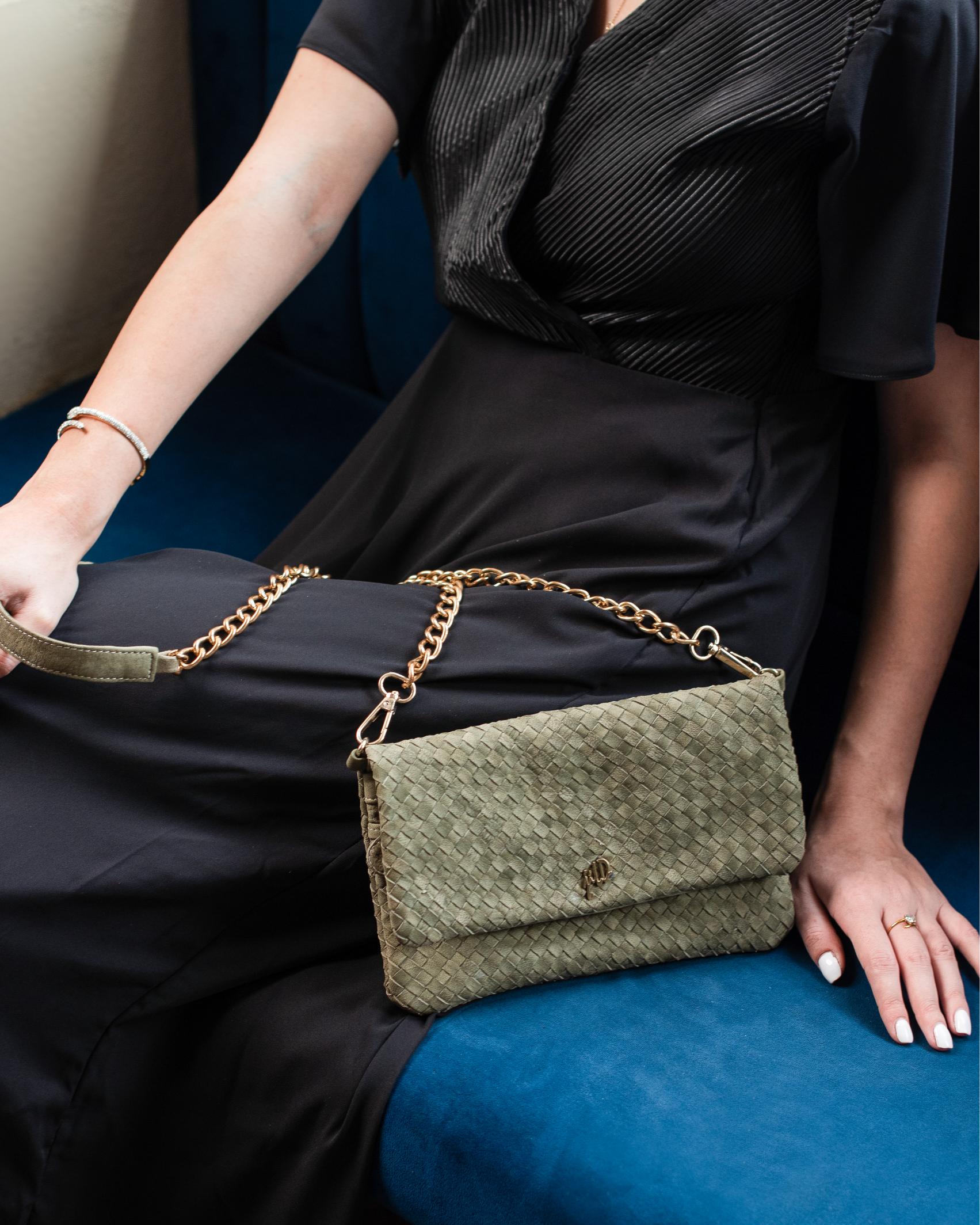Woven Dreams Fold Over Cross Body Leather Clutch