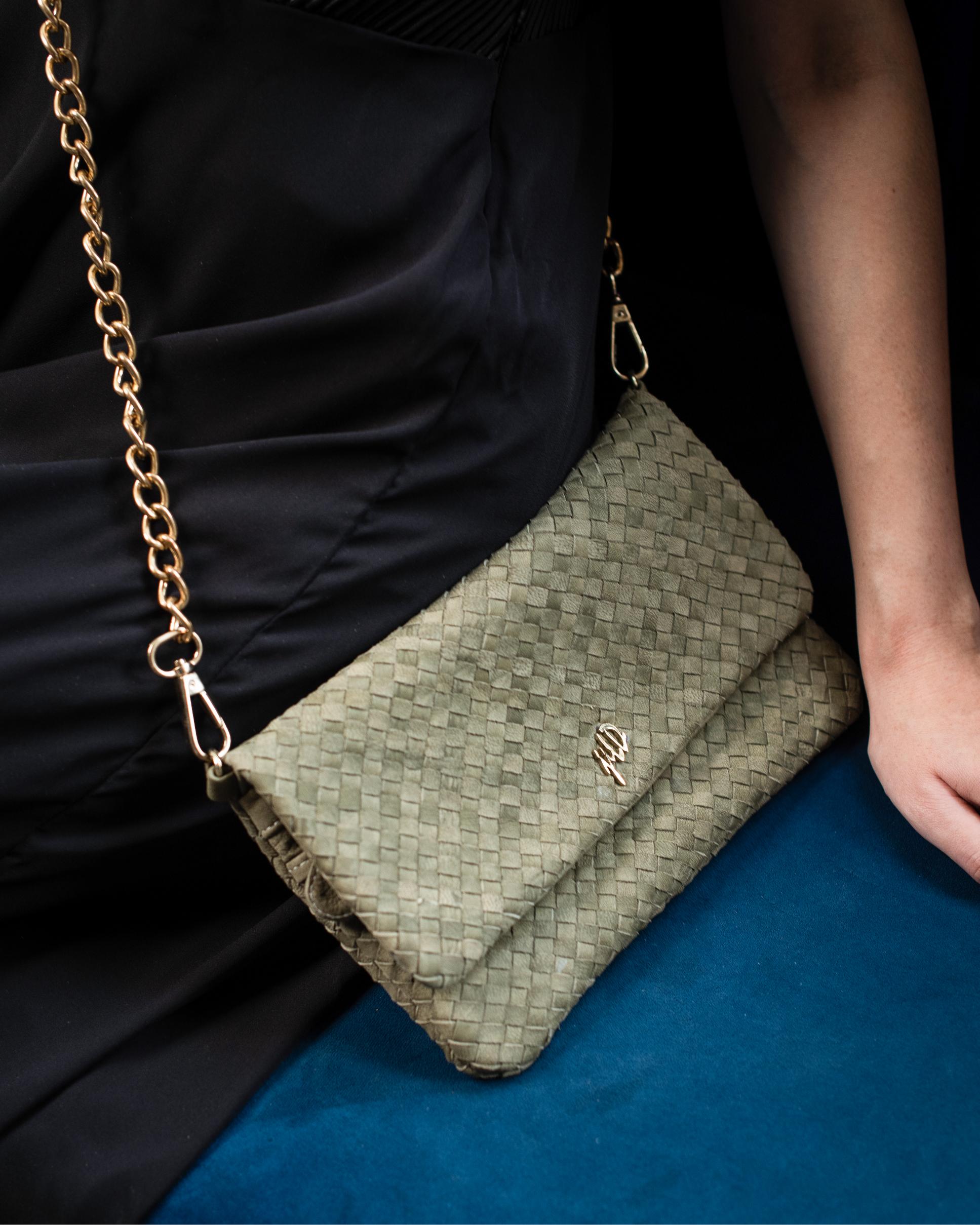 Woven Dreams Fold Over Cross Body Leather Clutch