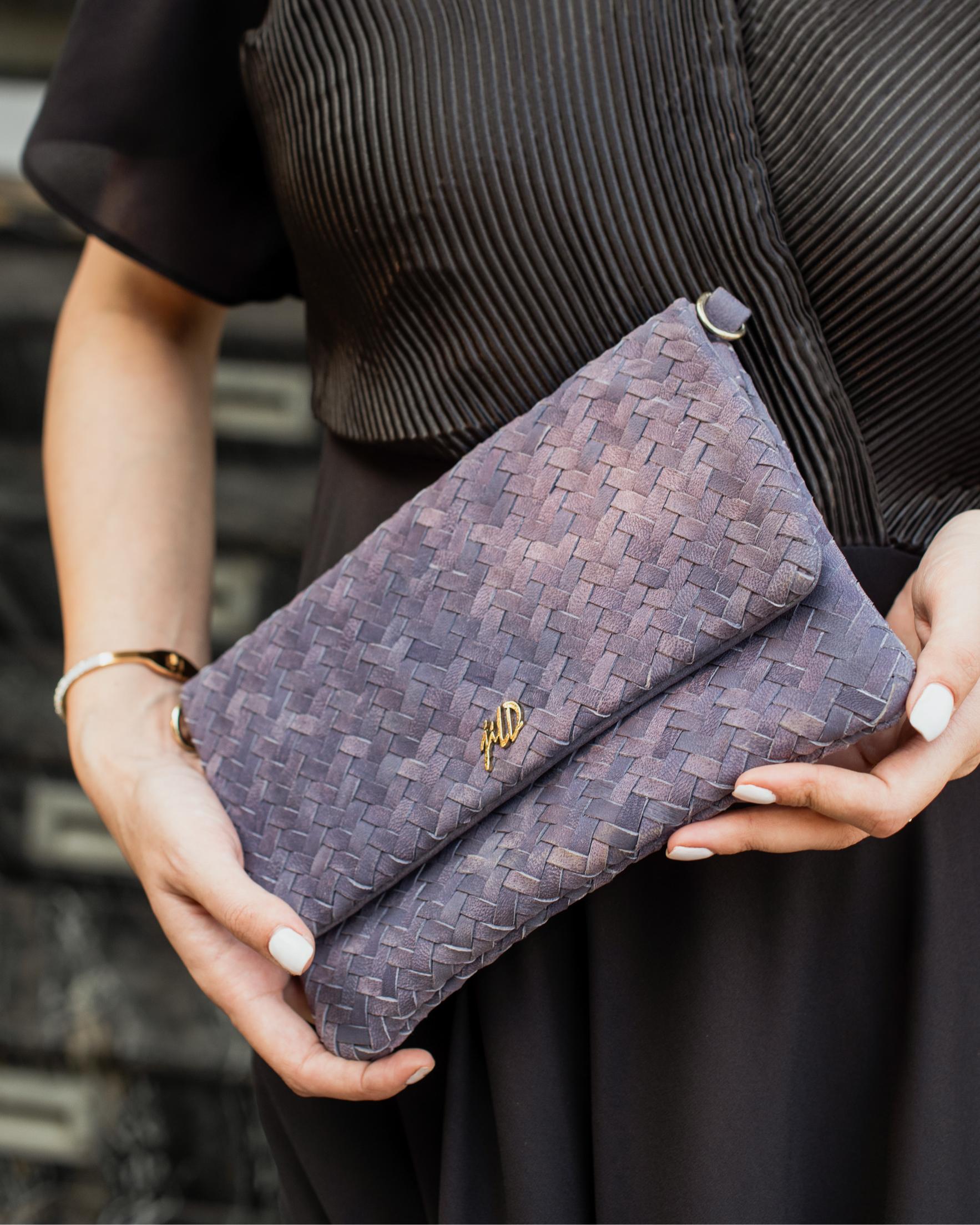 Woven Dreams Fold Over Cross Body Leather Clutch