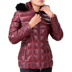 Women's Leather Puffer Jacket