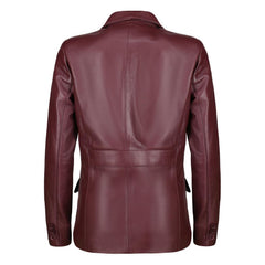 Classic 2-Button Lambskin Leather Blazer Women-Burgundy