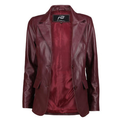 Classic 2-Button Lambskin Leather Blazer Women-Burgundy
