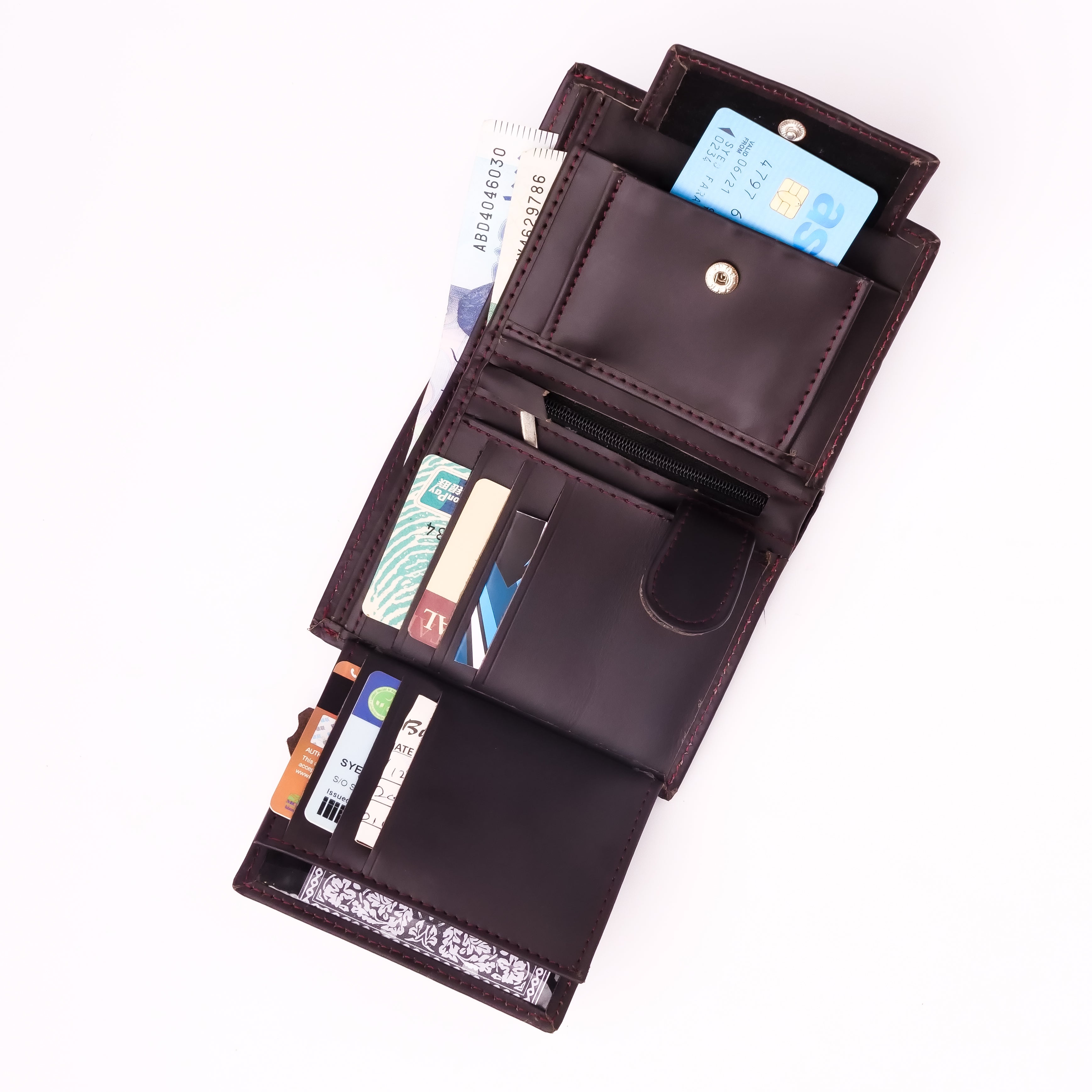 Compact Leather Wallet-Burgundy