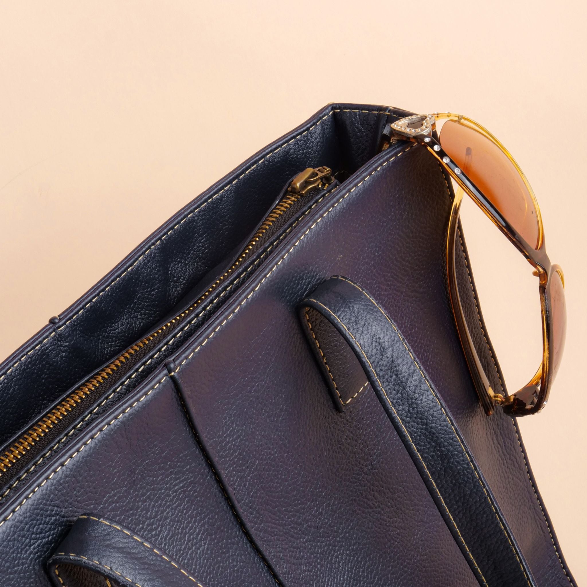 Everyday Women's Leather  Zipper Tote Bag-Midnight Blue