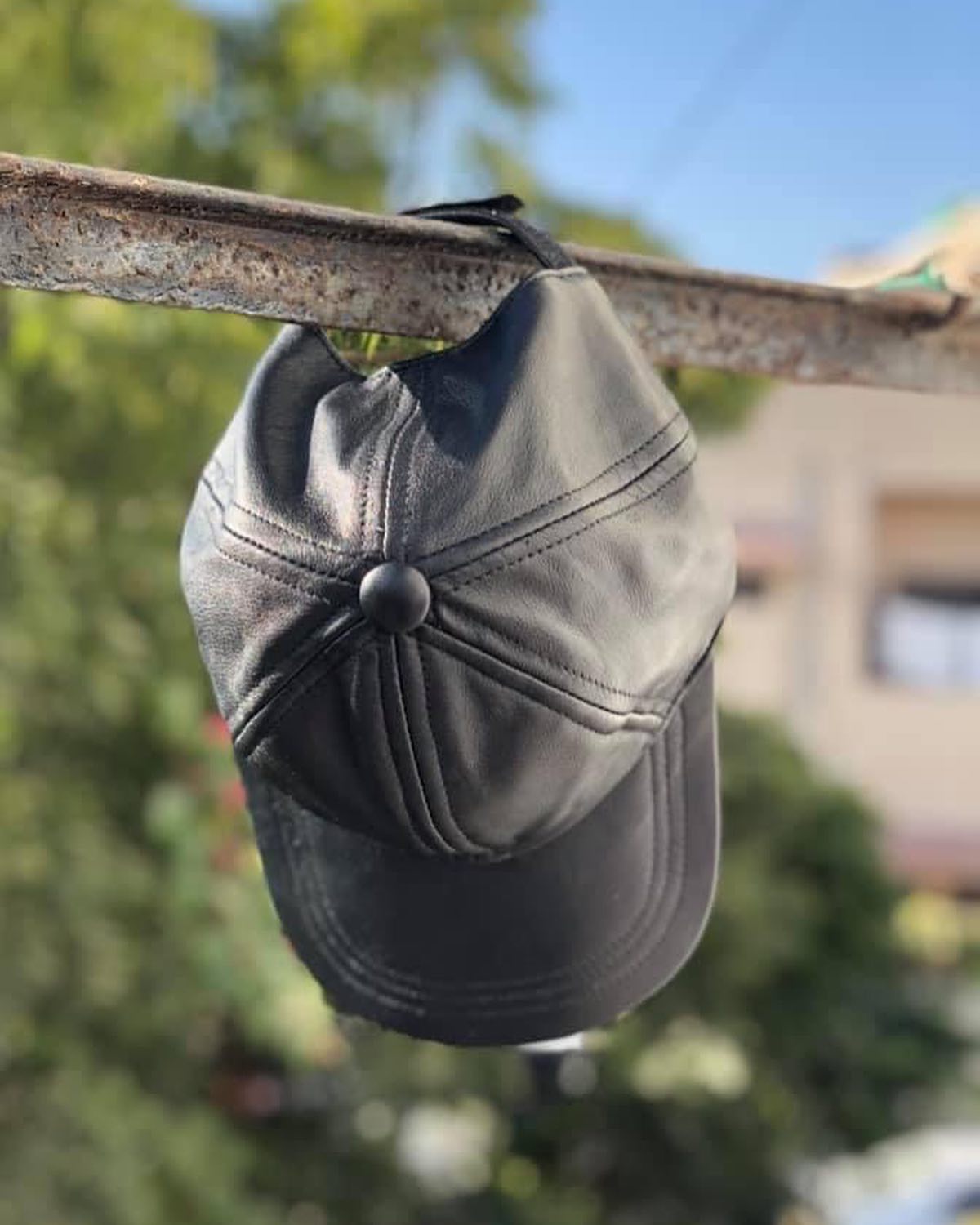 Pure Leather Cap With Adjustable Clip-Black