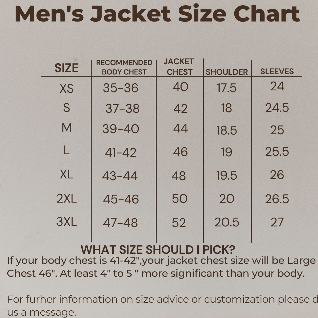 Bomber Us Size Chart For Men's Jackets Leather Jacket Size